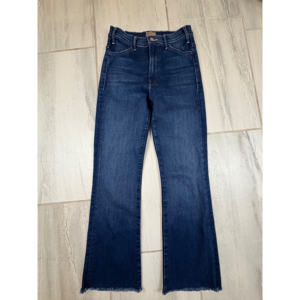 MOTHER The Hustler Ankle Fray Jeans Home Movies Dark Wash High Rise Bootcut 27